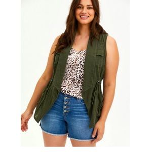 Dark Olive Gauze Drape Front Vest